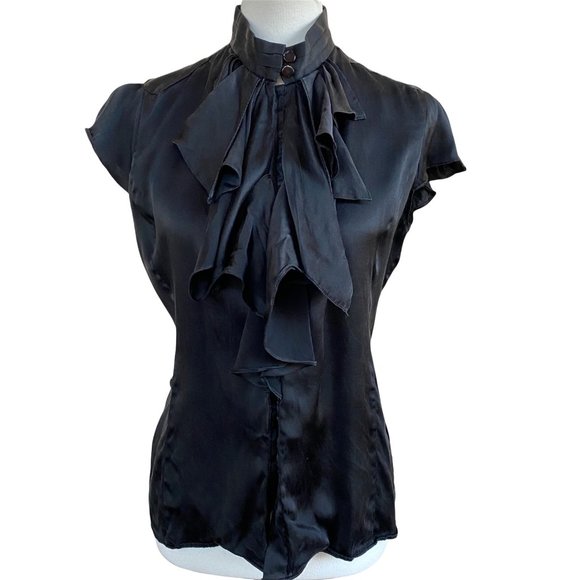 Zoa Tops - Zoa Blouse Ruffle Front Fitted Sexy Secretary Shirt Silk Career Career Sz Medium